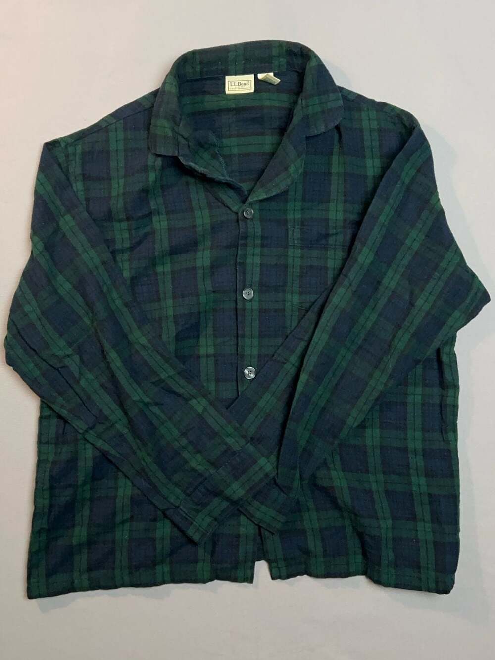 L.L.Bean Plaid Shirt Large Green Navy Cotton Button Down Casual
